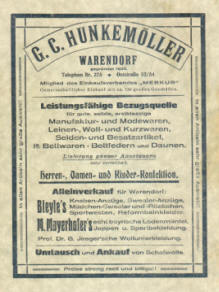 Heimatverein Warendorf: Werbung Textilhaus Hunkemöller 1925